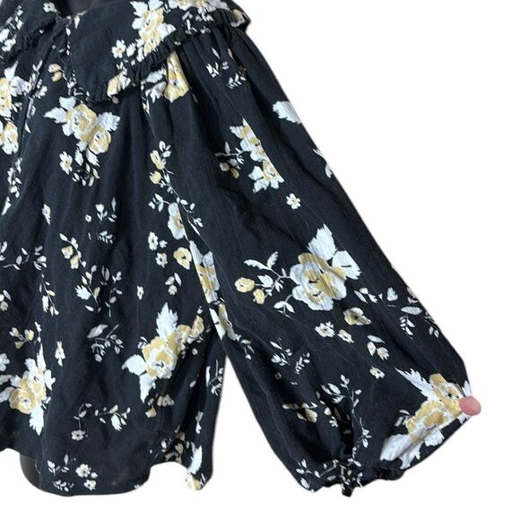 Free people women’s medium floral blouse Peter Pan collar puff sleeve button up - Picture 4 of 9